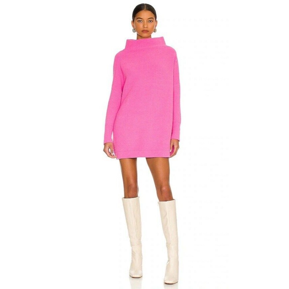 Free People Ottoman Slouchy Tunic Knit Sweater Women's Medium Electric Pink